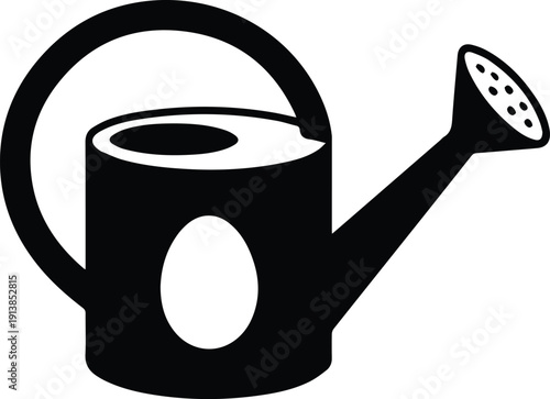 Black silhouette of a watering can with a large handle and spout garden gardening