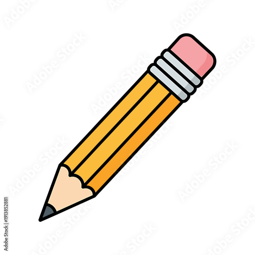The illustration shows a yellow pencil with a pink eraser on a white background.