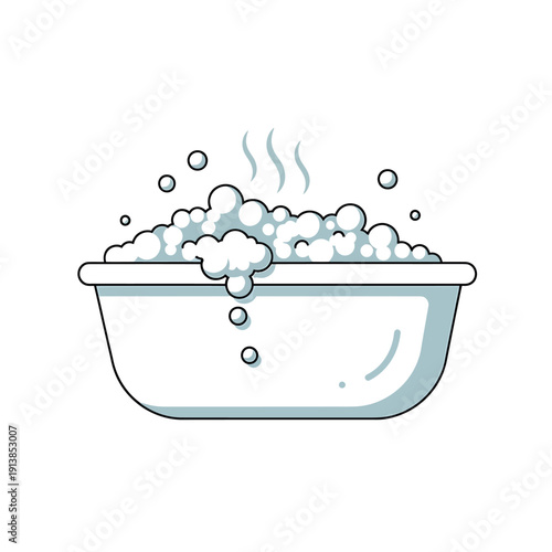 An illustration depicts a steaming bathtub filled with bubbles.