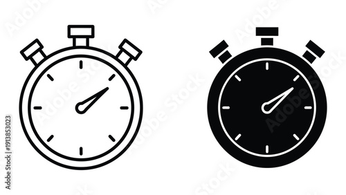 Stopwatch icon set in black and white