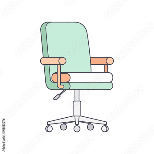 A modern office chair with armrests is shown in a simple illustration style on a white background.