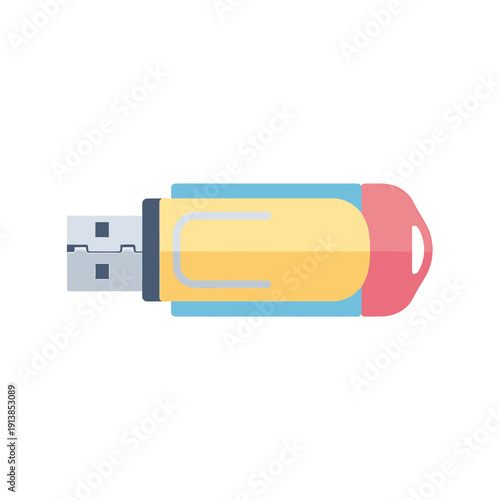 A colorful illustration of a USB flash drive device on a white background