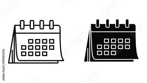 Calendar icon set in black and white