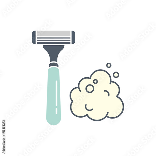 An illustration of a razor and a smiling soap bubble in a bathroom setting with a clean environment.