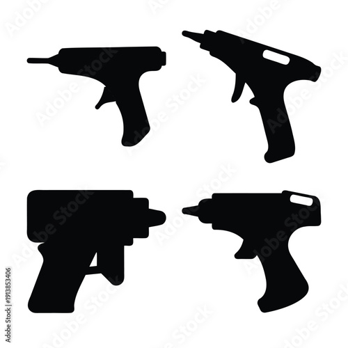 Collection of hot glue gun silhouettes showcasing various models for crafting and repair tasks