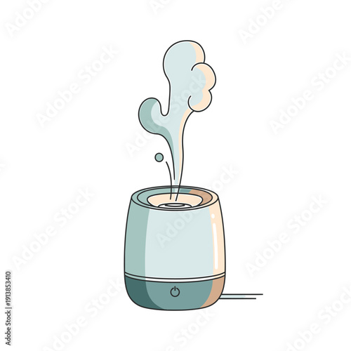 A digital illustration of a humidifier emitting mist on a plain white background.