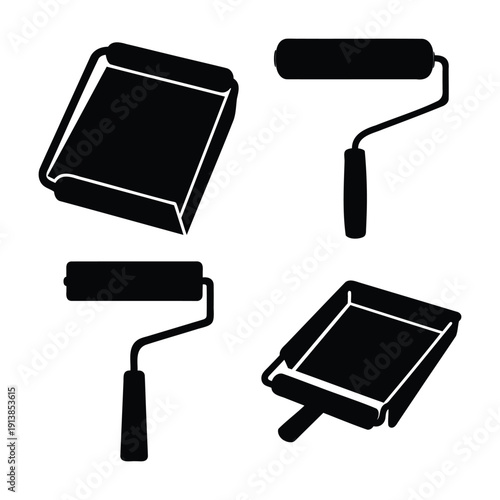 Essential painting tools: a graphic collection of rollers and trays for home improvement