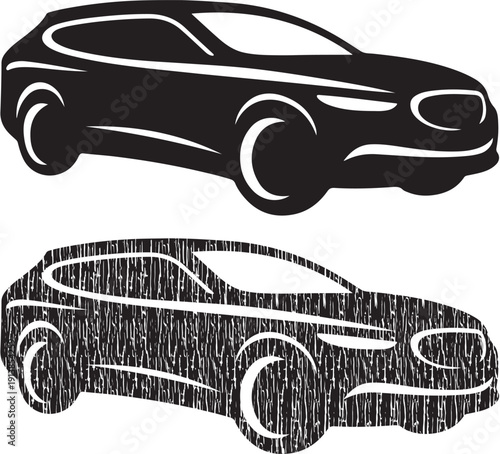 Stylized sports car silhouettes isolated on white background