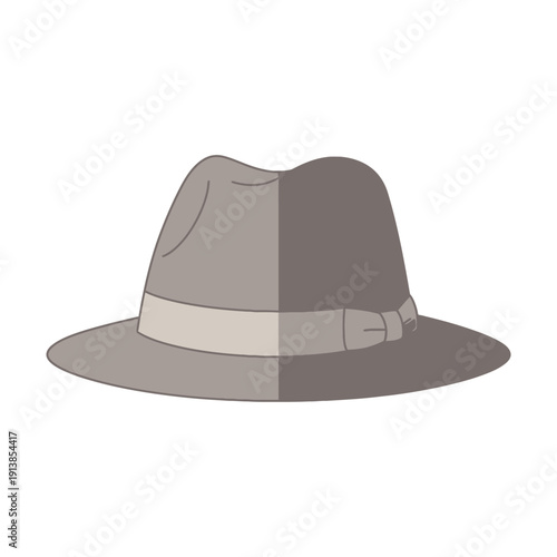 An illustration shows a brown fedora hat with a beige band on a white background.