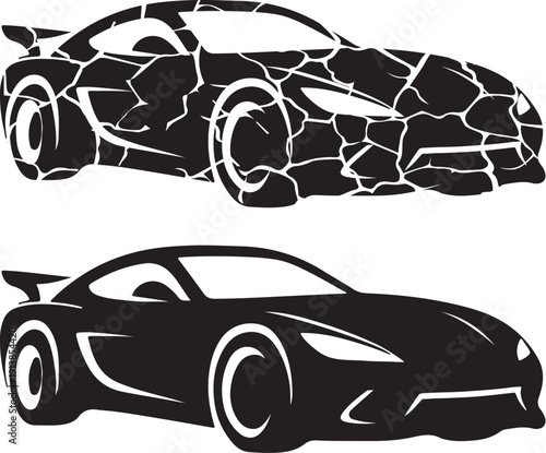 Stylized Sports Car Silhouettes with Cracked Effect