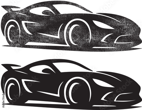 Dynamic Sports Car Silhouettes with Grunge and Clean Styles