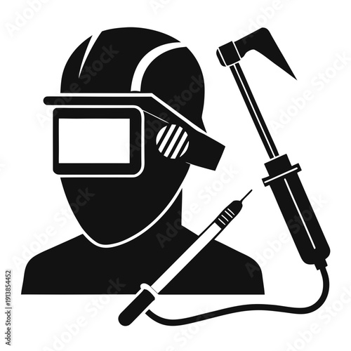 Welder Worker Silhouette with Welding Tools Industrial Vector Illustration