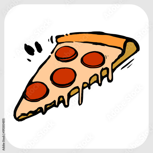 Tasty Pizza Slice Illustration. Bold Colorful Pop Art Icon for Fast Food and Pizzeria Branding.