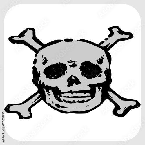 Crossbones Skull Illustration. Minimalist Hand Drawn Death Symbol for Pirate and Danger Concept.