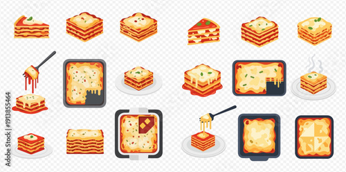 Delicious lasagna dishes collection with various serving styles and cheesy textures.