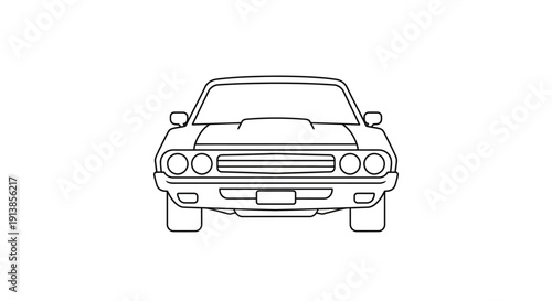 Vintage car front view line art illustration.