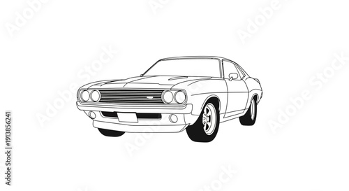 Vintage Muscle Car Illustration with Clean Lines.