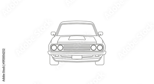 Vintage Car Front View Illustration.
