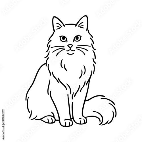 Dibujo con líneas de un gato de angora sentado 
