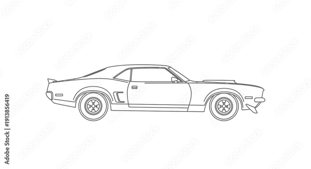 Fototapeta premium Vintage Muscle Car Line Art Illustration.