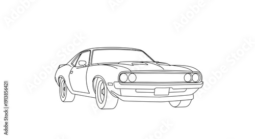 Vintage muscle car outline illustration on white background.