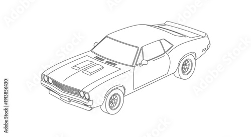 Vintage Muscle Car Line Art Illustration.