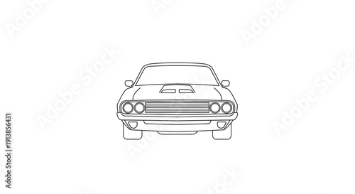 Vintage Car Front View Line Art Illustration.