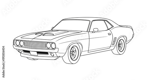 Vintage Muscle Car Line Art Illustration.