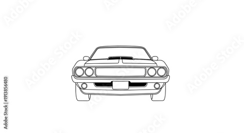Vintage car front view line art illustration.