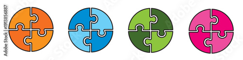 Colorful Puzzle Piece Circle Icon Set – Business Teamwork Concept Vector