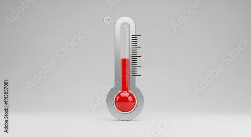 Red Thermometer Showing High Temperature on White Background, Isolated, 3D Rendering