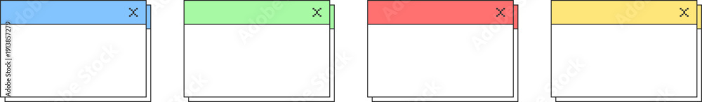 Obraz premium クラシックなパソコンUIをイメージしたカラーバリエーション付きウィンドウフレームセット、レトロ調デスクトップ画面風デザインに使えるシンプルなアプリケーション画面素材