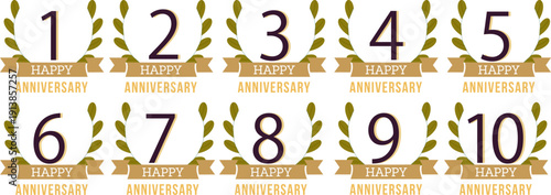 1周年〜10周年対応の月桂冠アニバーサリーバッジセット｜記念キャンペーン・創立記念・周年イベント告知に使える高級感デザイン素材