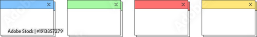 クラシックなパソコンUIをイメージしたカラーバリエーション付きウィンドウフレームセット、レトロ調デスクトップ画面風デザインに使えるシンプルなアプリケーション画面素材