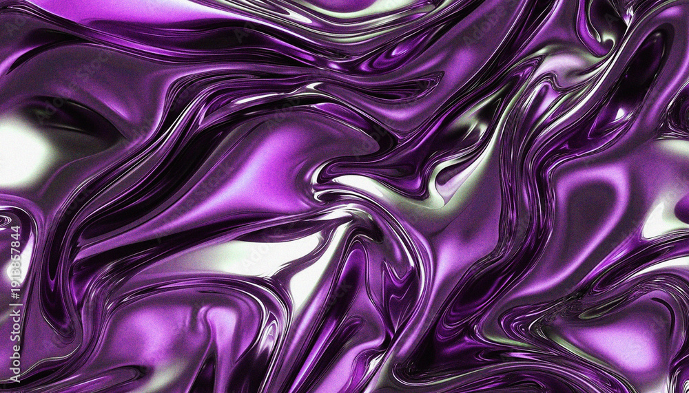 Obraz premium Vibrant purple liquid metal abstract background with shiny reflective surface and flowing wavy patterns perfect for design and artistic creative.