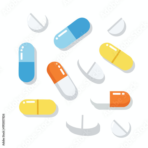 Colorful Pills and Capsules in Mid Air