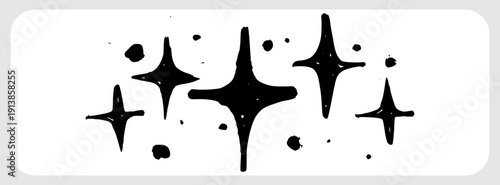 Sparkling Stars Illustration. Minimalist Hand Drawn Four Point Star Icons for Magic and Decoration.