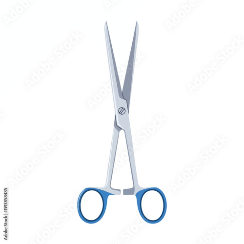Stainless Steel Scissors with Blue Handles Isolated