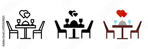 Candle Dinner set .A romantic dining setup with chairs, a table, and accented hearts.for mobile concept and web design. vector illustration