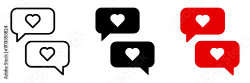 Chat Heart icon set. Heart-filled speech bubbles in varied colors represent communication in love.for mobile concept and web design. vector illustration