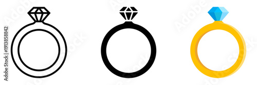 Engagement Ring icon set. Illustrated diamond ring icons in varied styles and colors.for mobile concept and web design. vector illustration