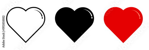 Heart icon set. Minimalistic design featuring three heart symbols in different colors and styles.for mobile concept and web design. vector illustration