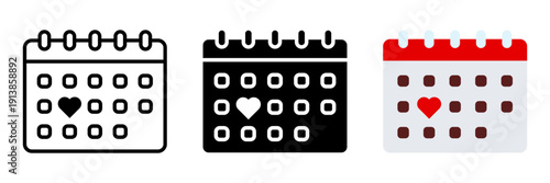 love Calendar icon set. Calendar icons with heart symbols, ideal for love and event planning themes.for mobile concept and web design. vector illustration