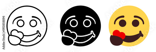 Love emoji icon set. Three smiley faces with hearts in minimalist styles. for mobile concept and web design. vector illustration