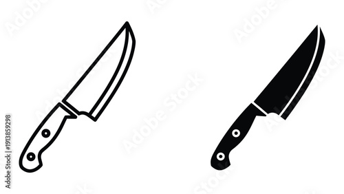 Black and white kitchen knives illustration