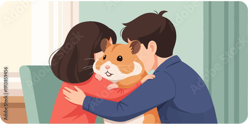 Person hugging a cute hamster with someone else close by on a couch