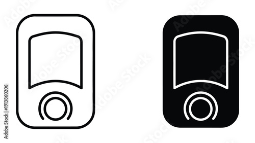 Simple black and white icons of old MP3 players