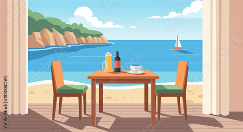 Relaxing seaside dining with beverages and scenic ocean views