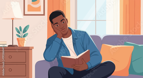 Person relaxing on couch reading a book