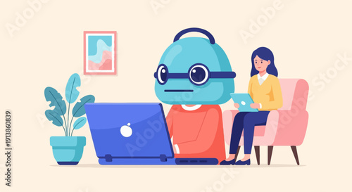 Robotic and human collaborators work side-by-side in a cozy room